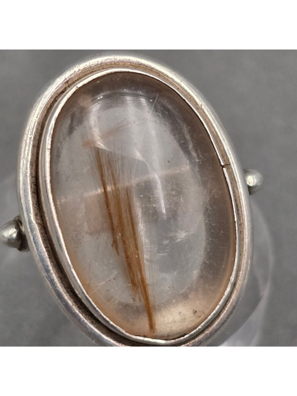 Vintage Sterling Silver Rutilated Quartz Ring Size 7.5 Modernist Statement - Picture 6 of 14